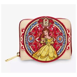Loungefly Disney Beauty and the Beast Belle Stained Glass Wallet Cream Red New